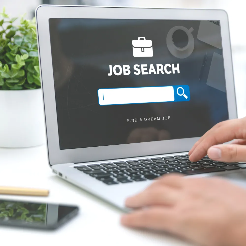 Laptop open to job search engine. 